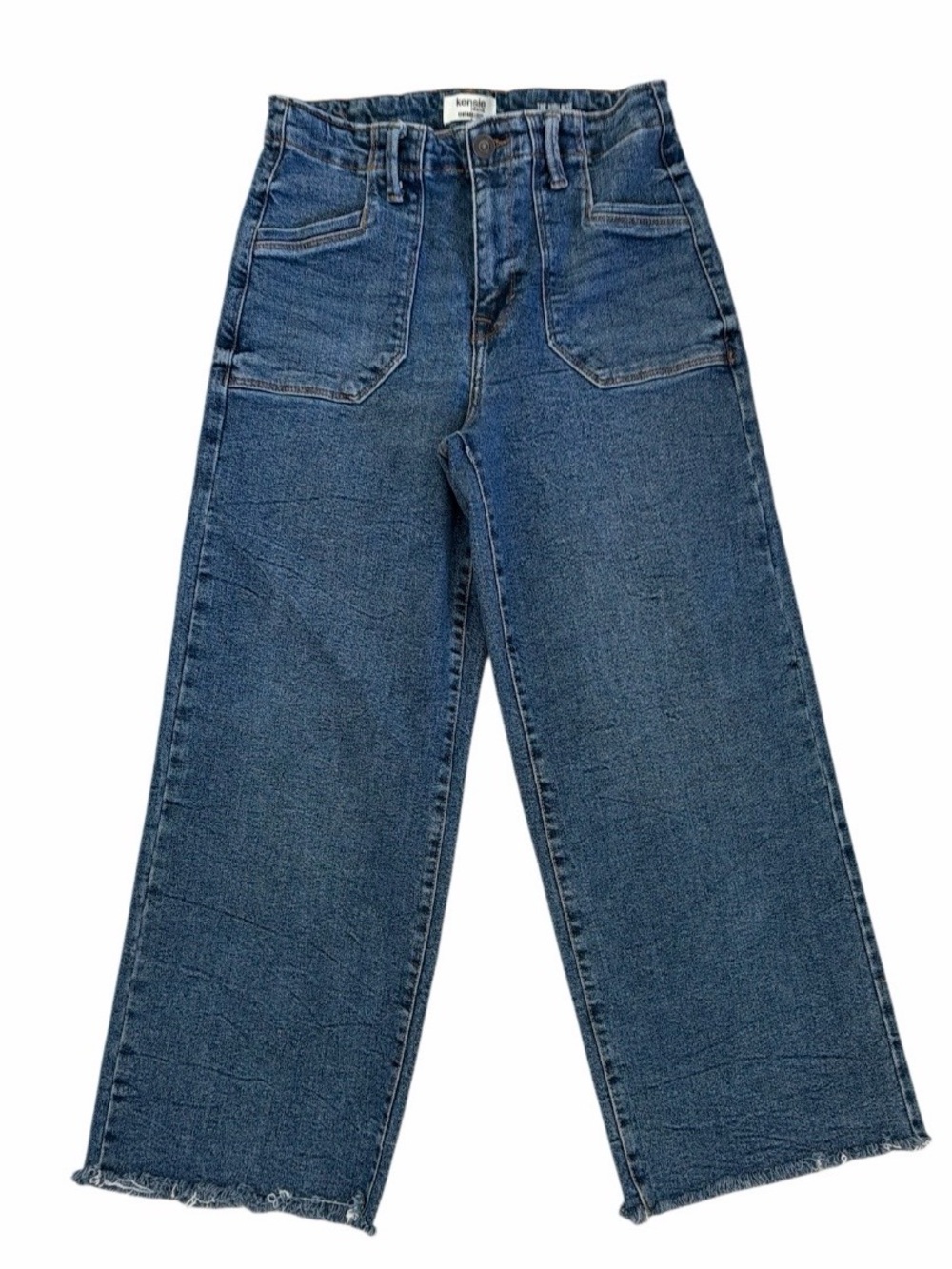 Kensie Wide Leg Cropped Jeans in Med Blue - Picture 2 of 8